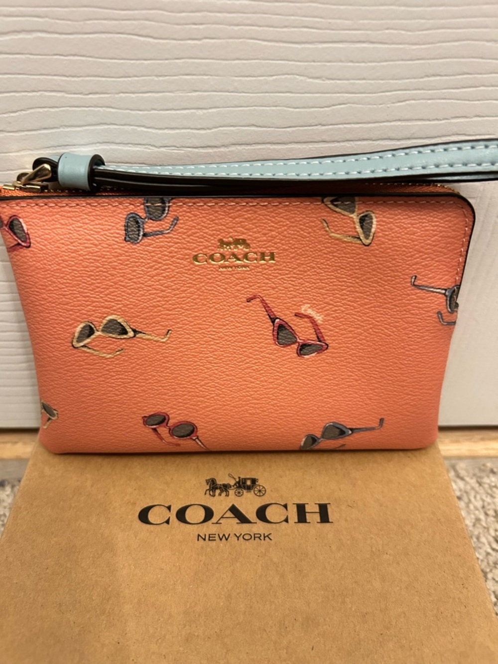 Coach Corner Zip Wristlet with Light Blue Strap